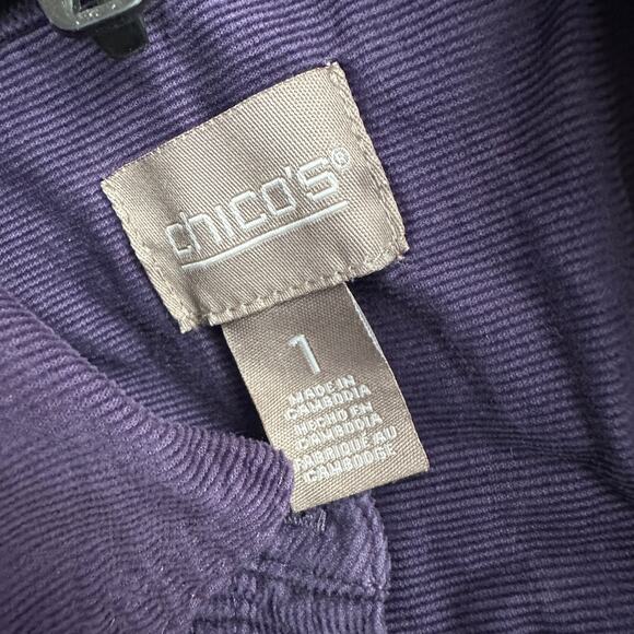 Chicos Womens Button Up Corduroy Top Size 1 US M Purple Elevated Basics Casual - Picture 3 of 8